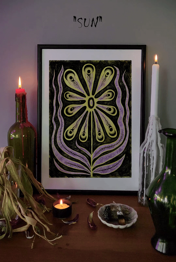 "Cool poster with a standout gothic floral pattern, ideal for eclectic interiors."