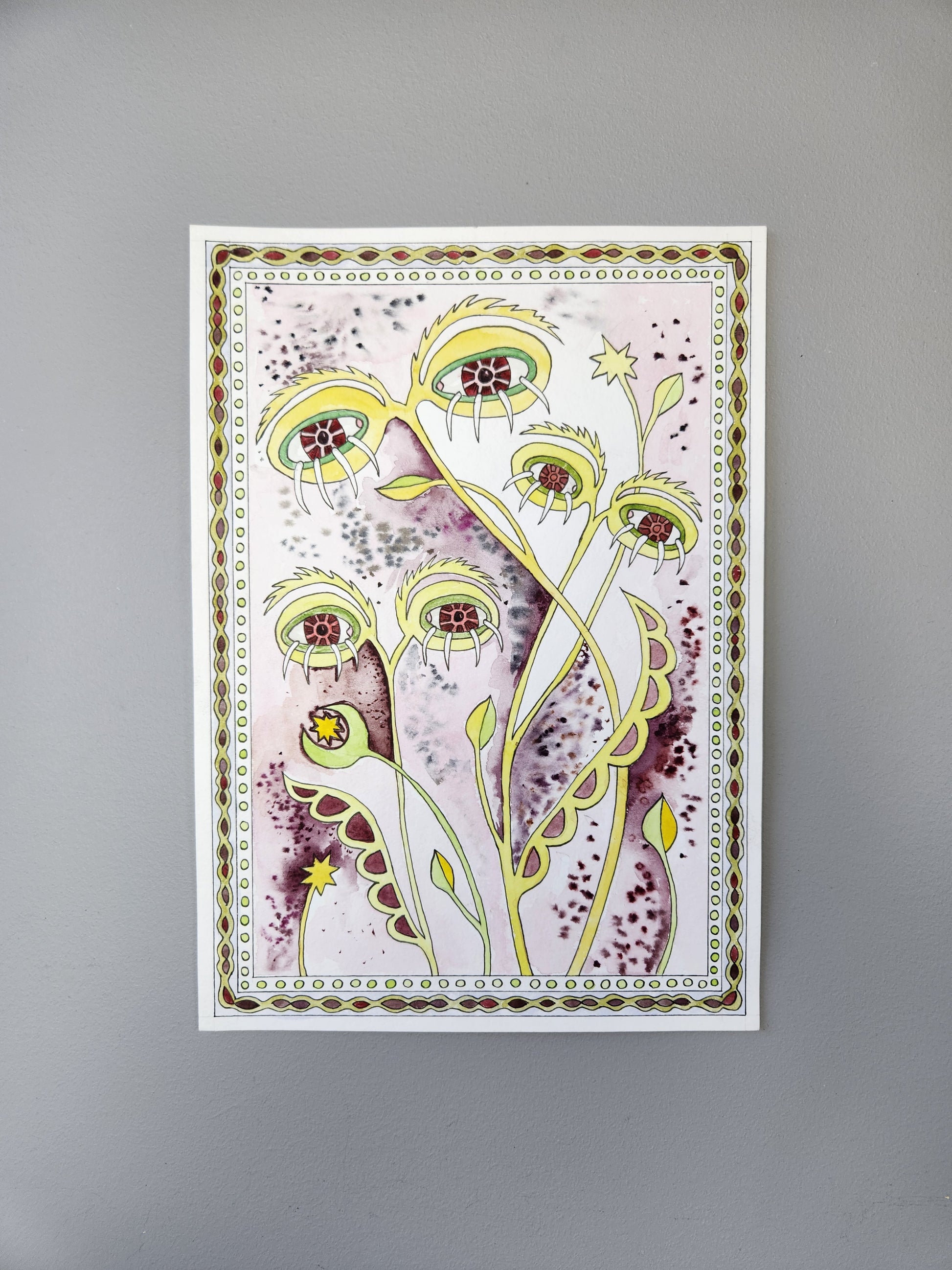 See Through original art on paper with delicate surreal botanical forms