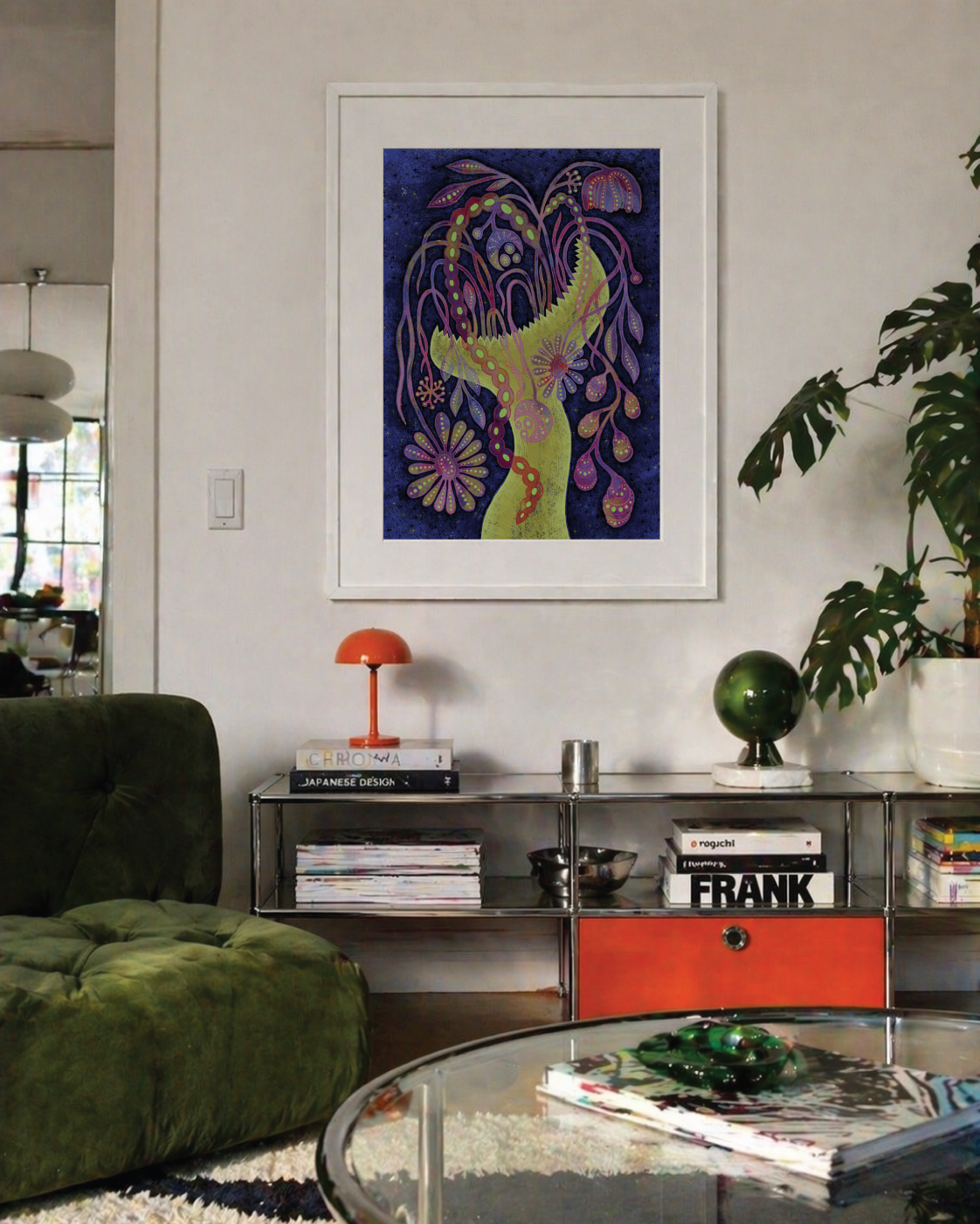 Feral Pulse colourful folk art poster styled as expressive botanical wall decor