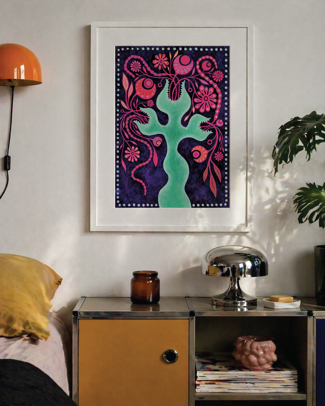 Daydream fantasy botanical wall art print with folk-inspired floral details