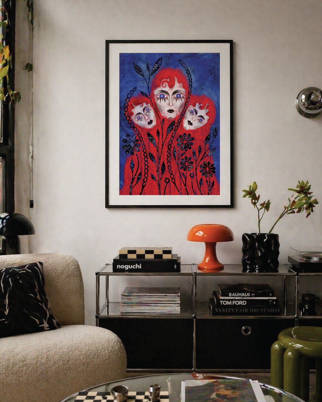 Me Myself And I surreal portrait wall art print styled in an eclectic interior