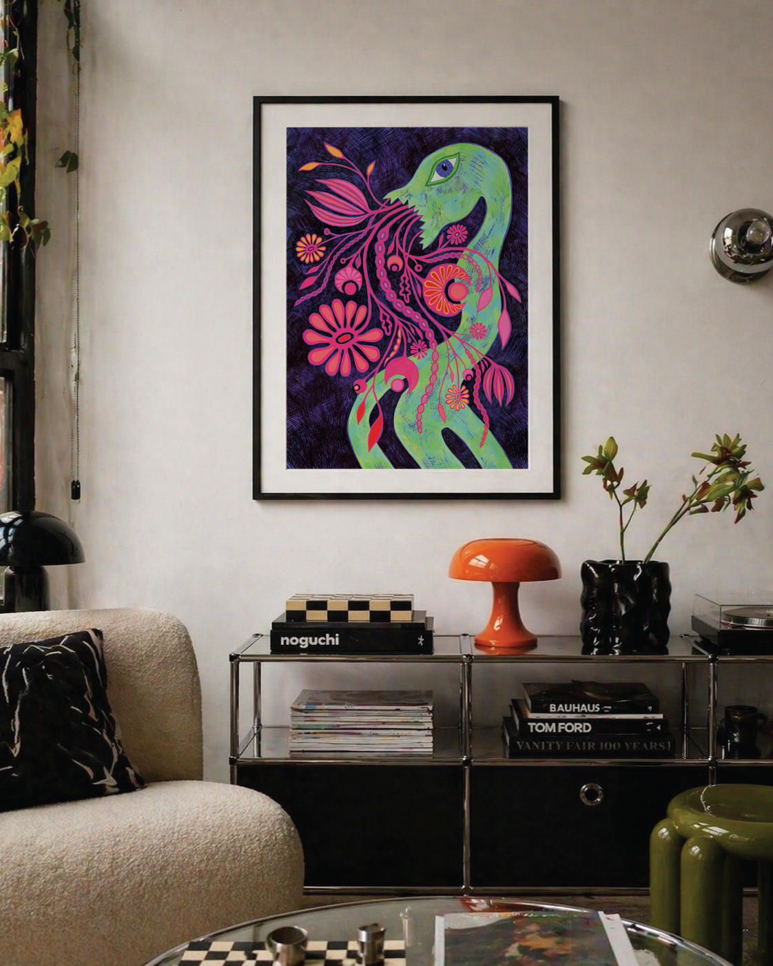 Soft Scream fantasy wall art print styled in an eclectic interior