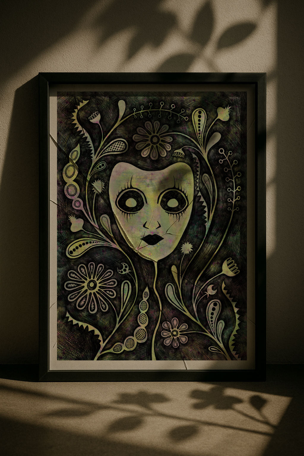 No Face But An Alluring Mask gothic portrait wall art print in a framed mockup