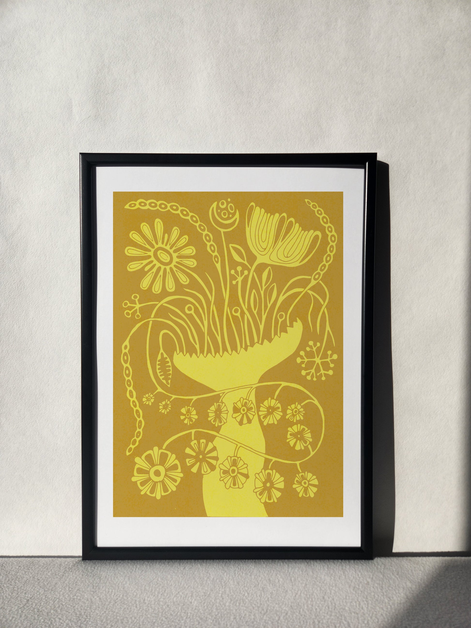 "Stylish wall art print showcasing botanical beauty in striking yellow."