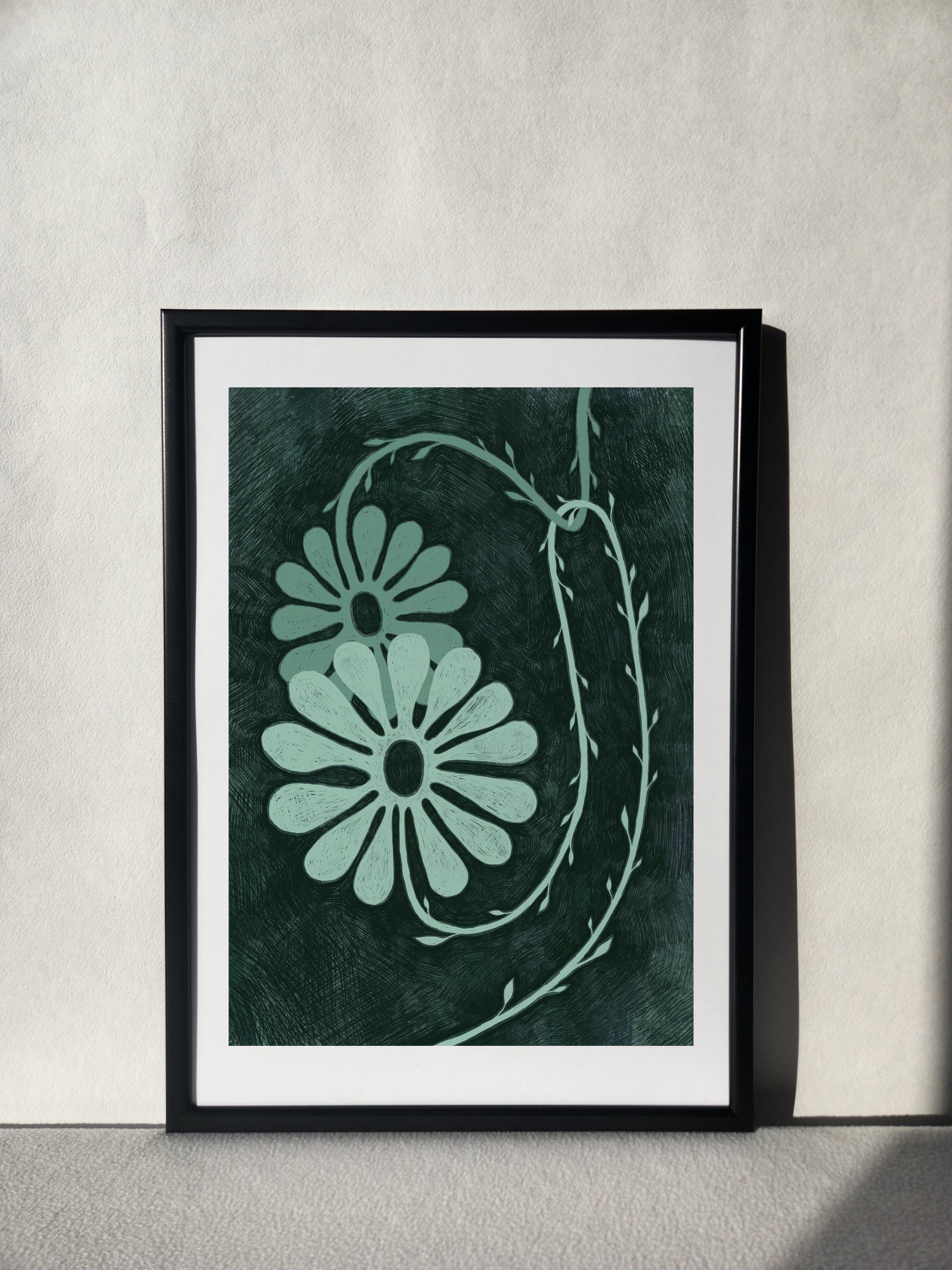 "Green floral wall art print, blending sophistication with eclectic charm."