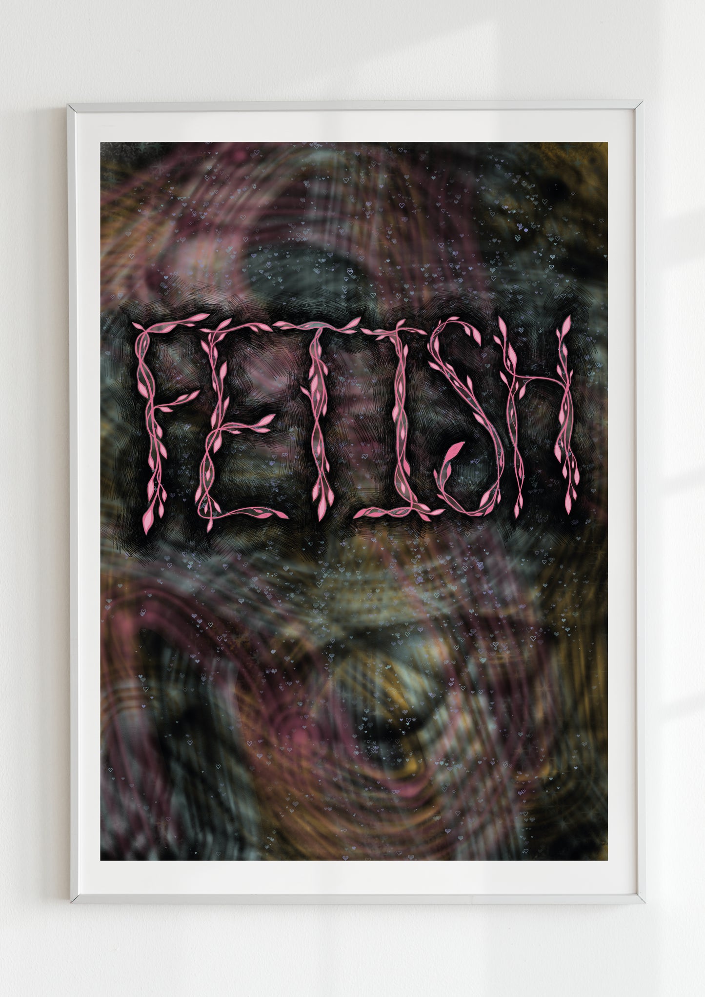 Discover captivating wall art prints by independent artists with our unique "Fetish" design. This large, eclectic piece blends fantasy and funk, making it a standout addition to any home decor. Perfect for those who embrace maximalism and seek one-of-a-kind room decorations. Elevate your space with this artistic statement.