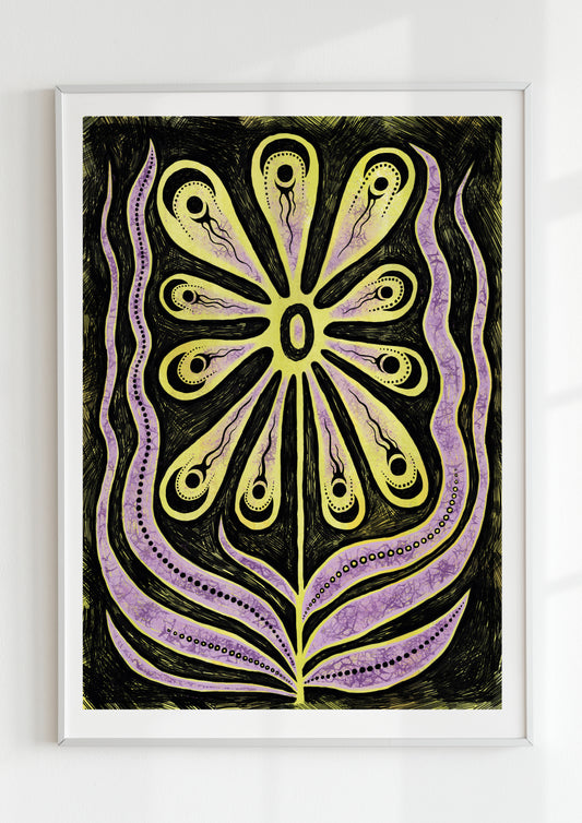 "Edgy gothic floral wall art print, blending darkness with botanical charm."