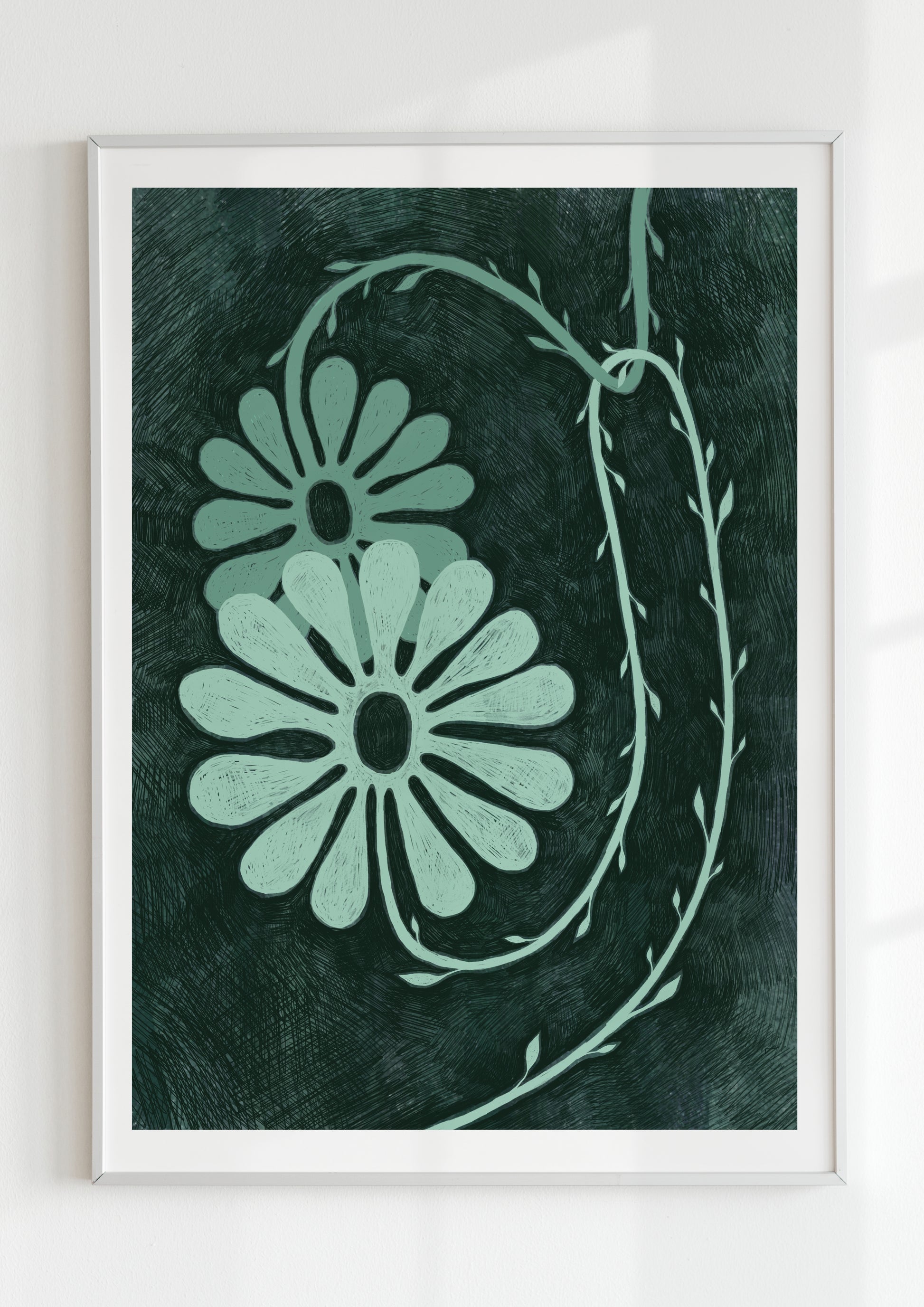 "Green floral wall art print, blending sophistication with eclectic charm."