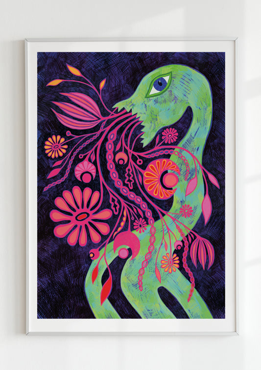 "Colorful wall decor with a serene and whimsical fantasy theme, perfect for room statement."