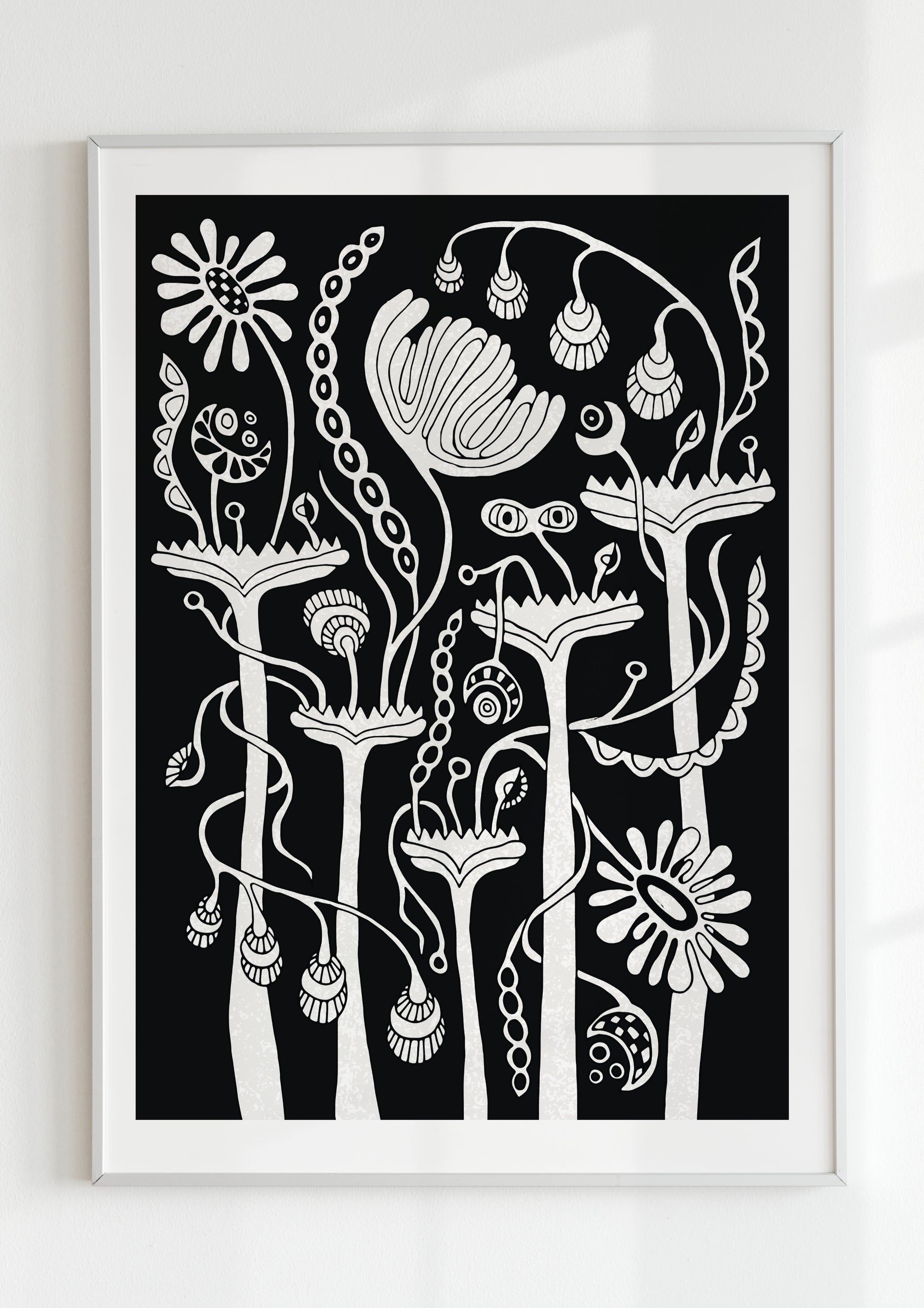 "Unique black and white poster with a botanical twist for modern home decor."