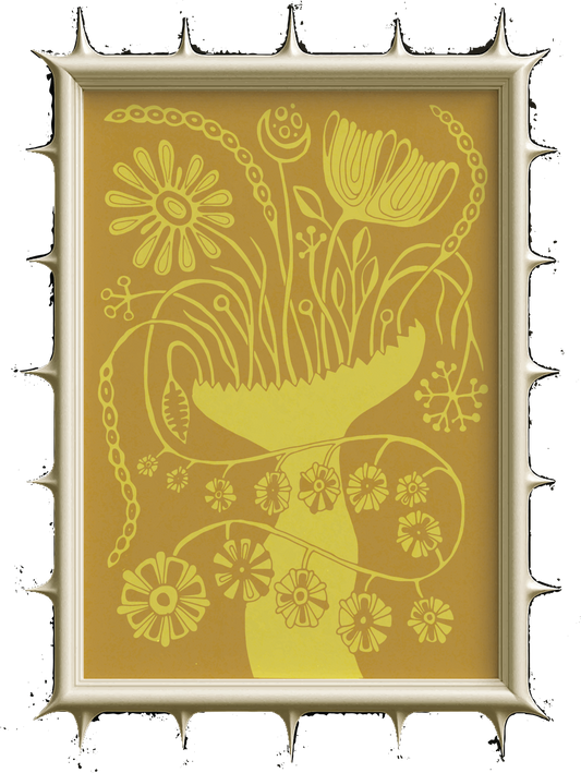 Mustard Yellow Floral Art Poster "VASE"