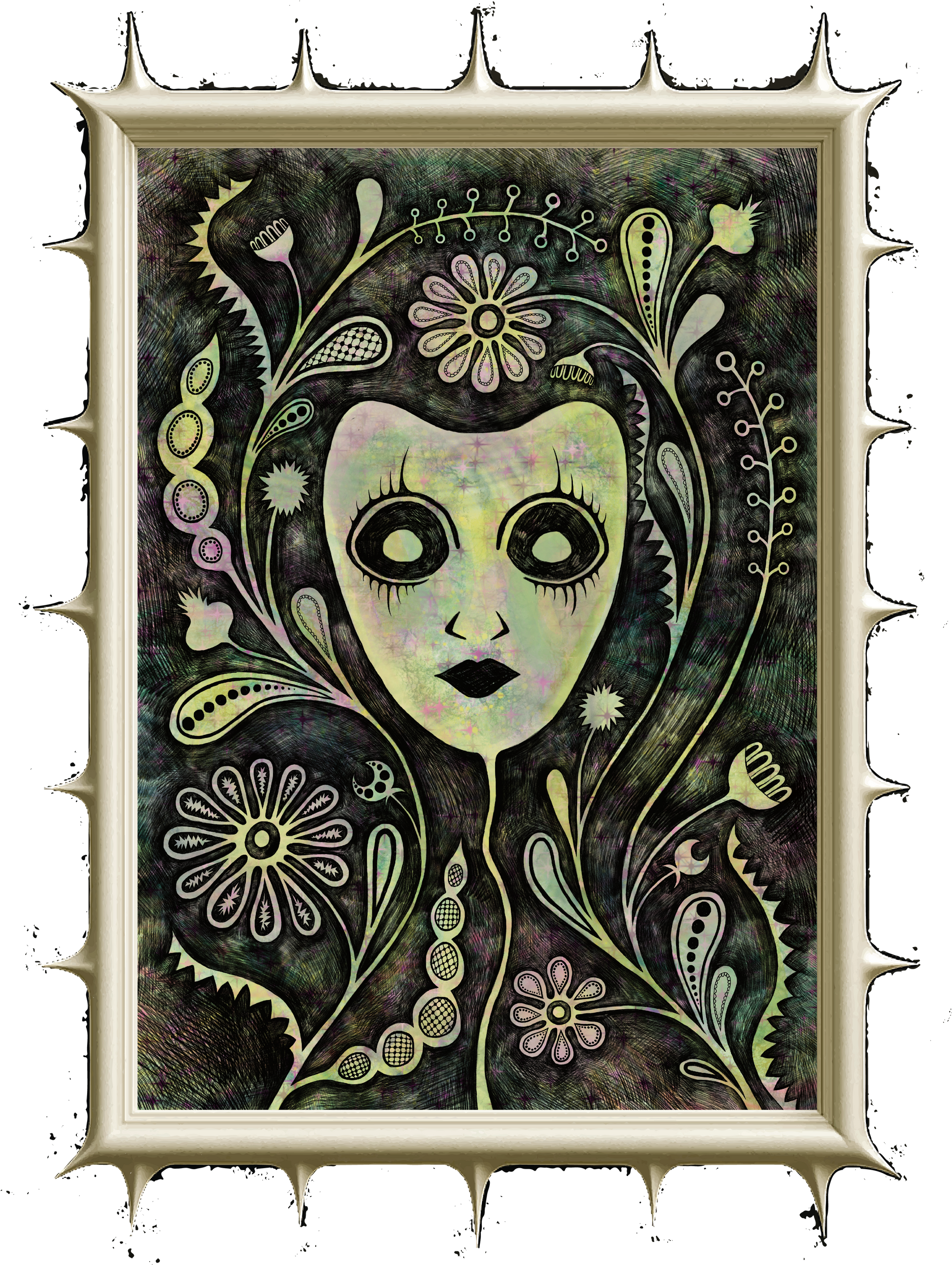 No Face But An Alluring Mask fantasy portrait art poster with gothic botanical symbolism